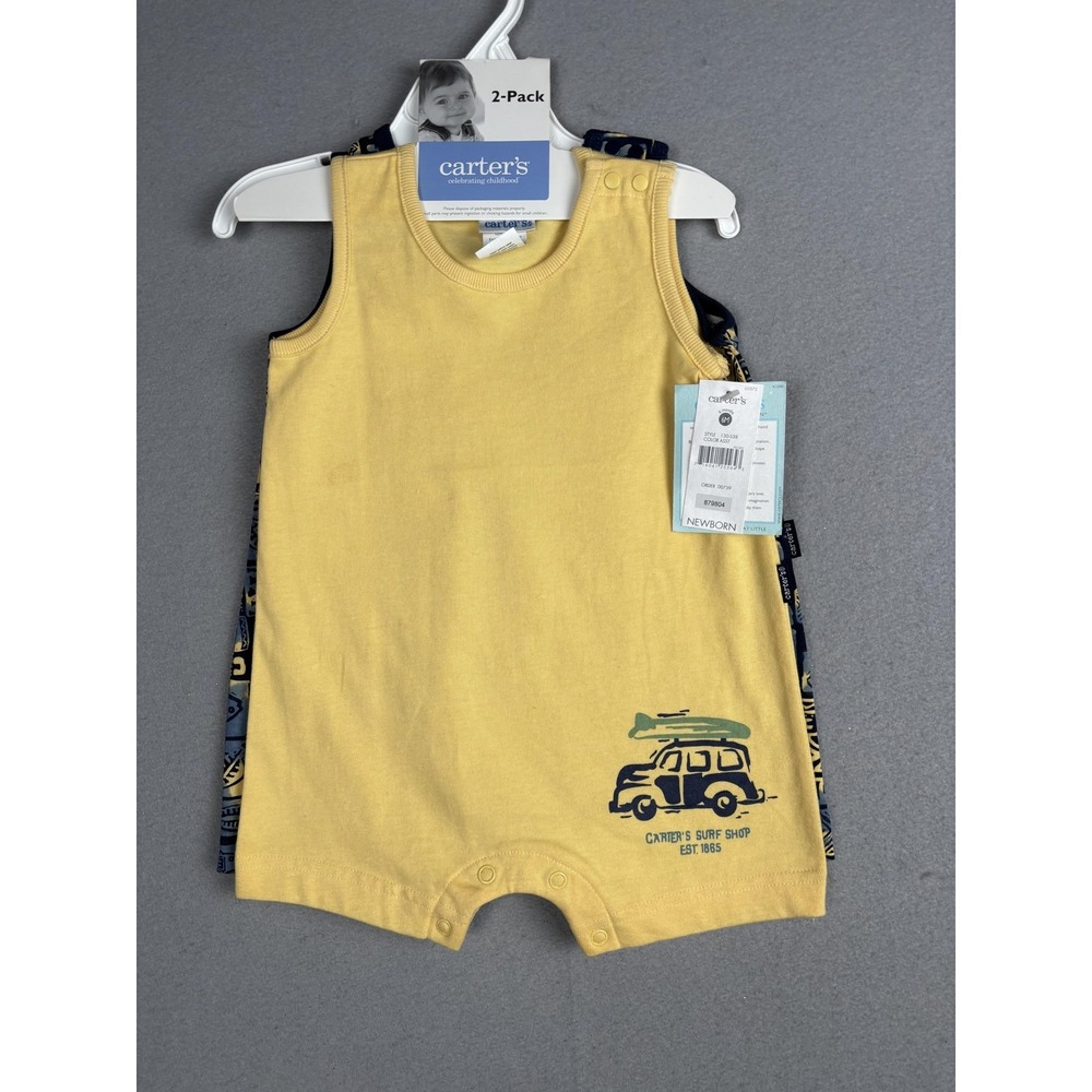 Vintage Carters Sleeveless Rompers Baby Boys 3-6M Yellow Surf Shop Fish 2 Pack